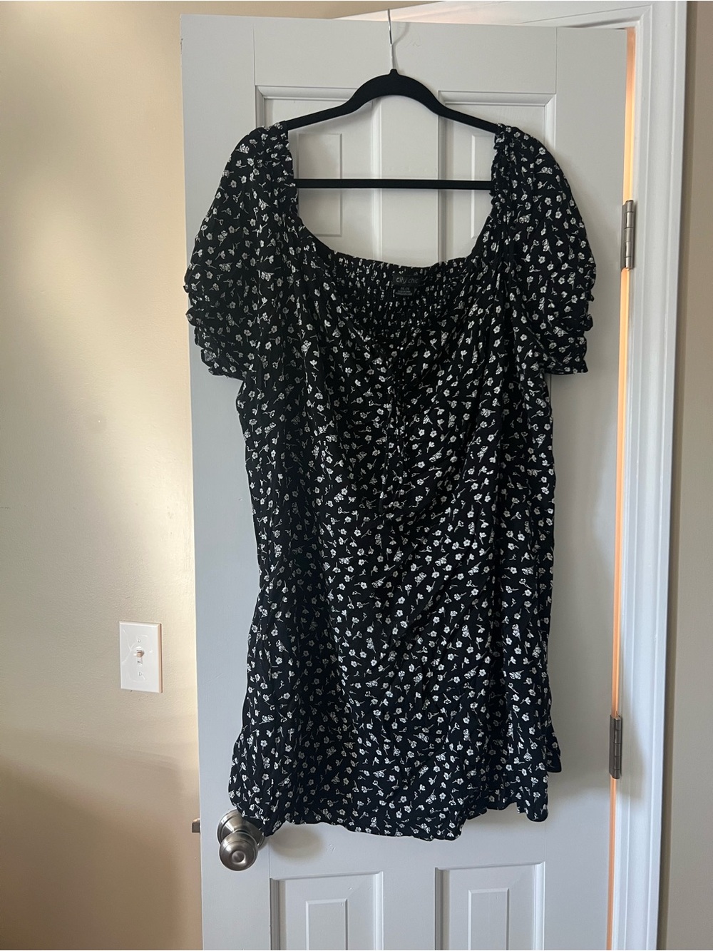 City Chic Black Mini Dress with White Floral Print